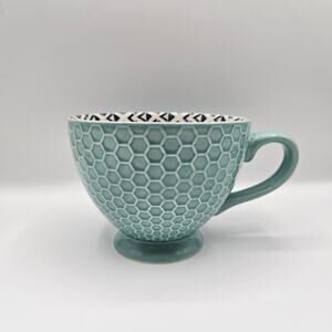 Signature Housewares Footed Ceramic Mug Mint Green Honeycomb Embossed